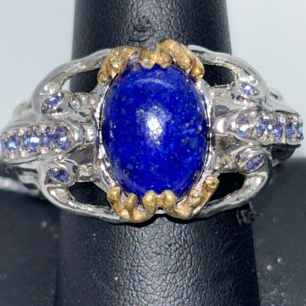 New Swarovski Lapis Lazuli ring Sz 9 Karis platinum bond silver crystals